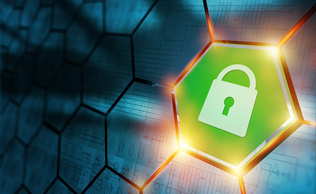 A padlock on a hexagonal data grid