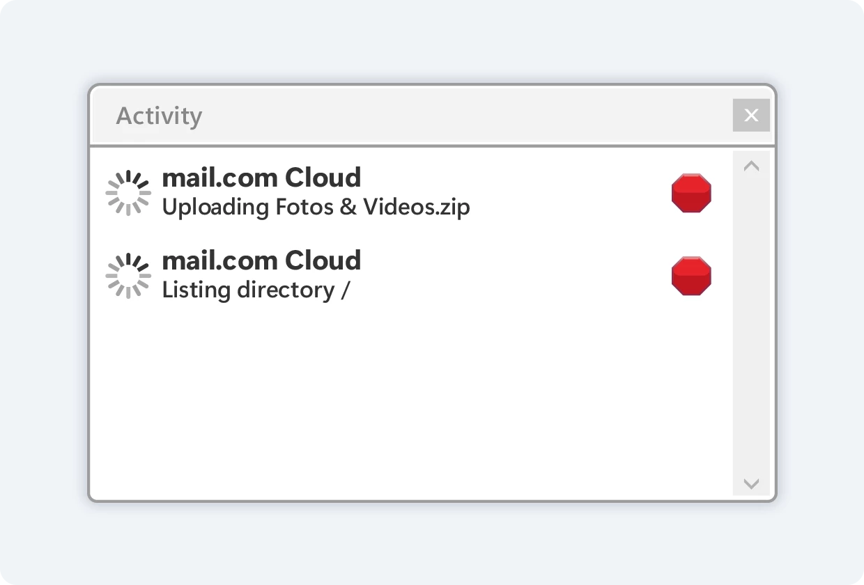 Screenshot of activity window