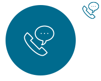 Petrol blue icon of a telephone receiver and a speech bubble