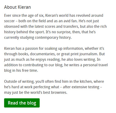screenshot of Kieran's author profile