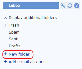 Screenshot of new folder button in mail.com inbox 