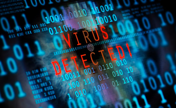 Warning on computer screen reading Virus Detected